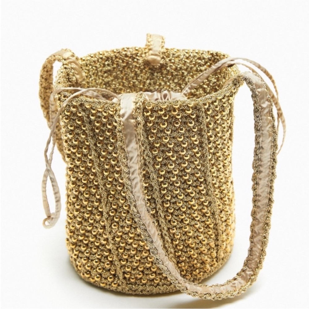 Zara Gold Beaded Bucket Bag - Picture 2 of 9